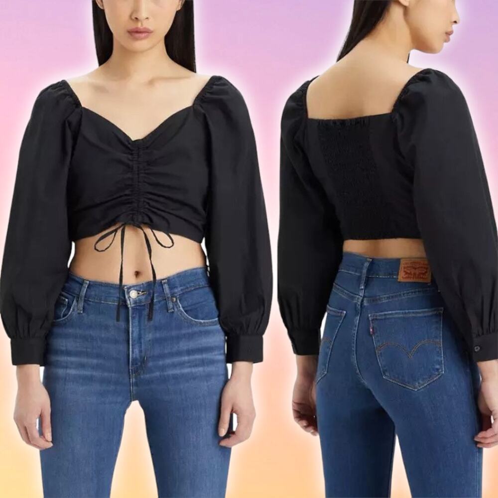 NWT LEVI'S Devin Slim Cropped Blouse Sz Small True Black